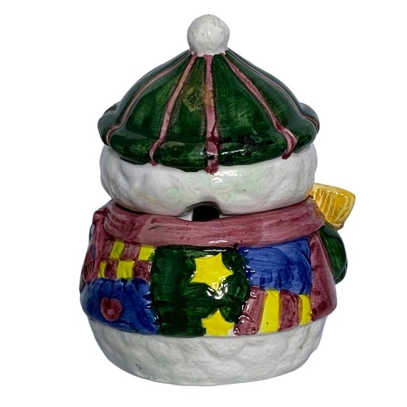 Vintage Snowman Cream Pitcher Sugar Bowl Set Artisan Ceramic Winter Christmas - Picture 8 of 16